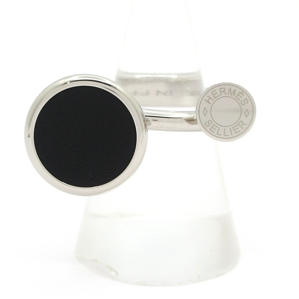 Hermès Cor Ashe, Serie Ring Silver Black Hardware Swift calfskin